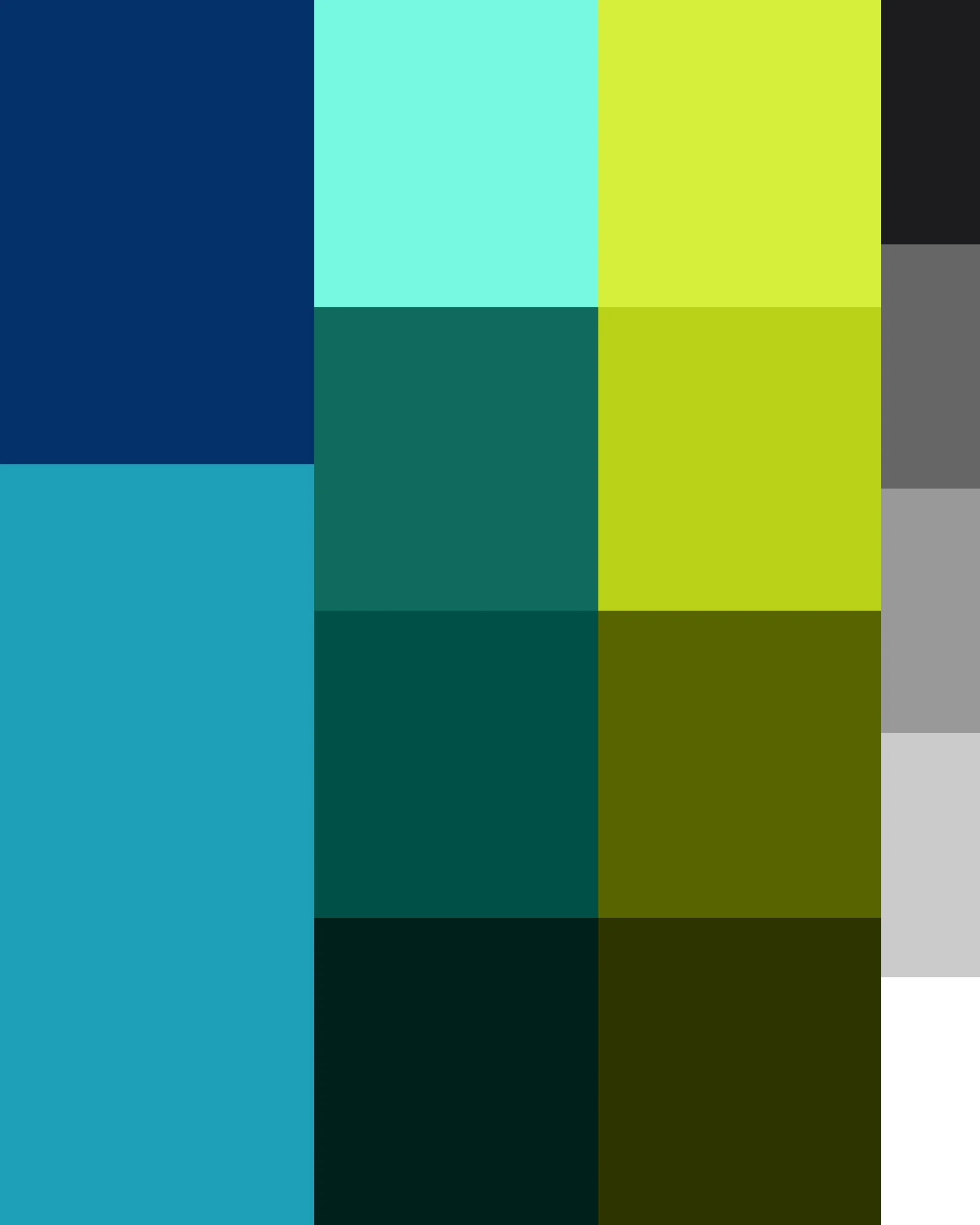 An abstract geometric composition featuring large areas of turquoise, green and grey within a minimalist grid.