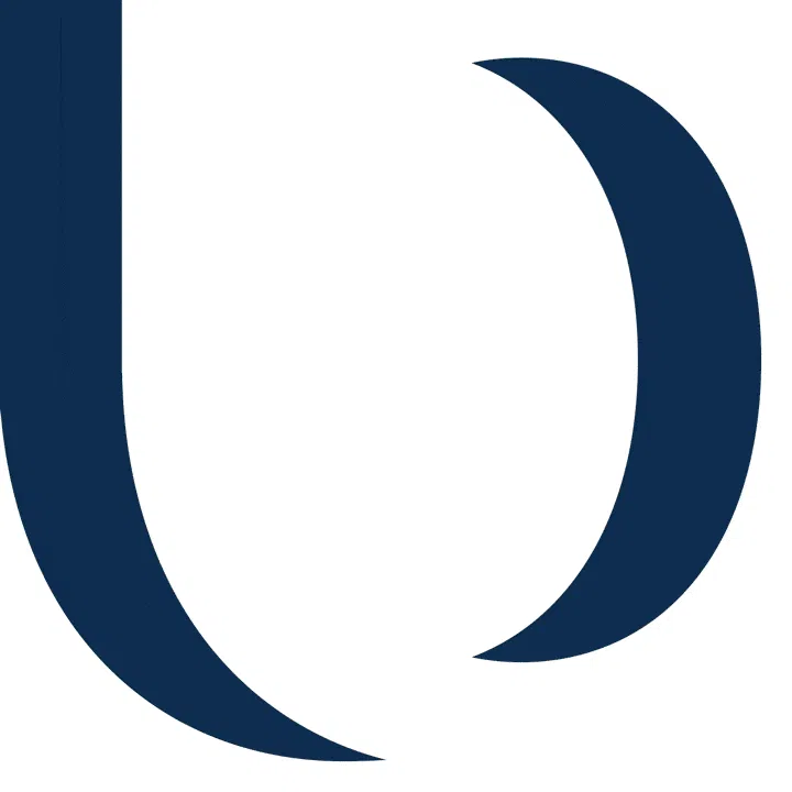 Graphic macro crop of the navy blue Bodenschatz 'b' emblem showing dynamic curved lines against a solid white background.