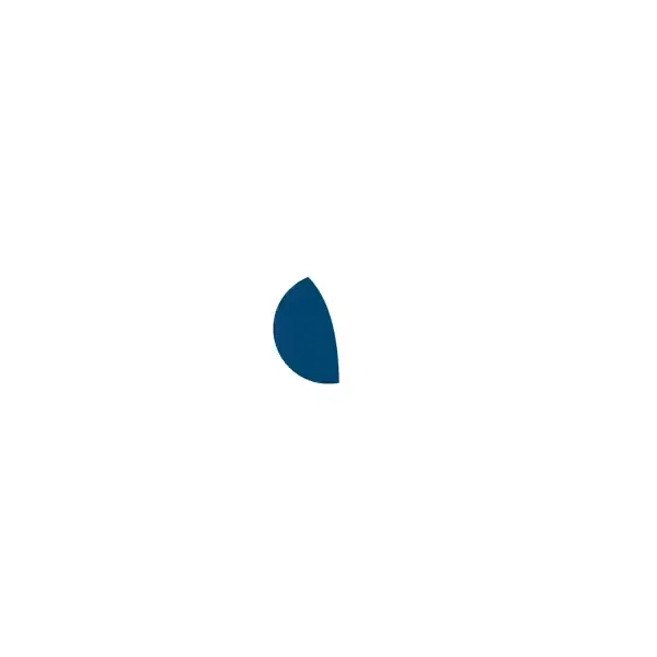 Eine dunkelblaue geometrische Form, die einem angeschnittenen Kreis oder der Rundung des Buchstaben 'b' aehnelt, zentriert auf weissem Hintergrund.