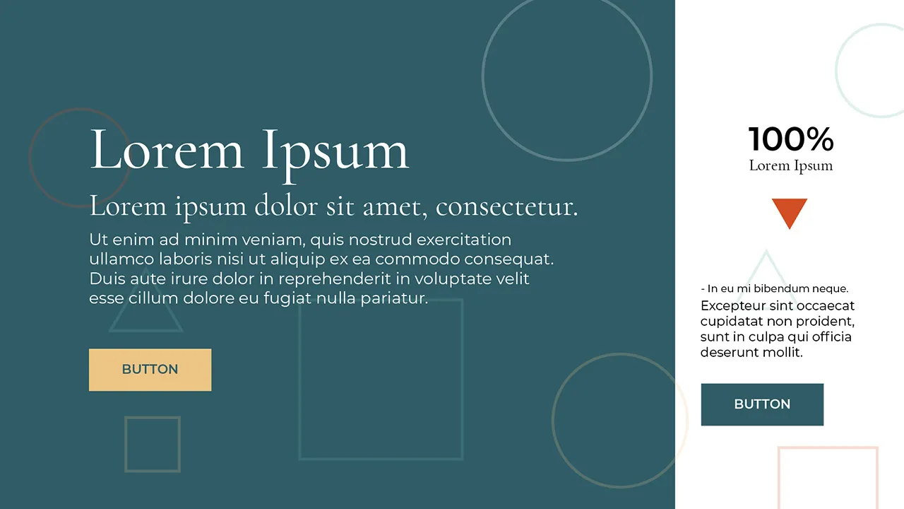 Digitaler Layout-Entwurf in Petrolblau und Weiss mit feinen geometrischen Linien, Typografie-Beispielen und farbigen Buttons.